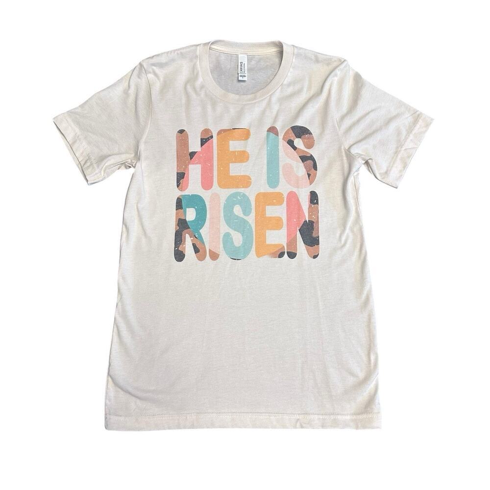 He Is Risen T-Shirt Adult Small Bella And Canvas Tee Easter Jesus Christian